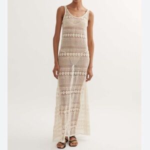 Hyde & Stone White Sigrid Lace Maxi Slip Dress Open Knit Cover-Up Size XS New